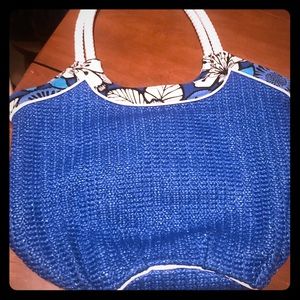 Vera Bradley royal blue straw tote bag.